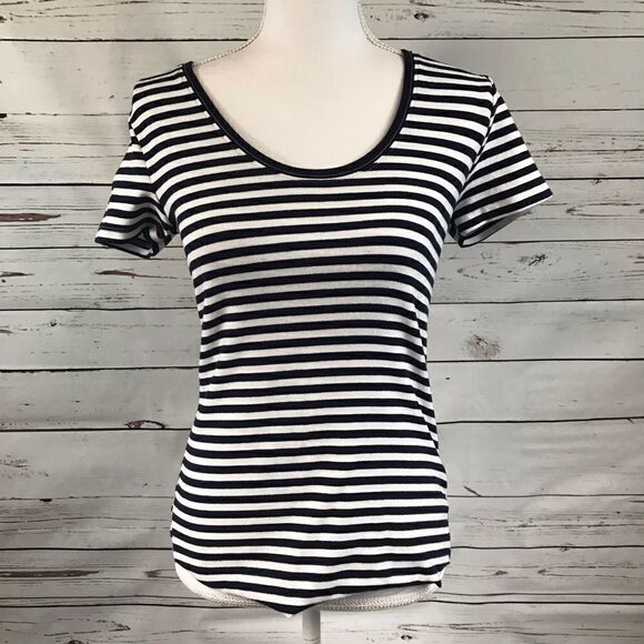 Socialite White Navy Striped Women's Small Shirt - Picture 1 of 8